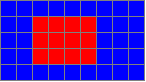 Zoomed in red square on a blue background