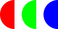 Three semicircles in red, green, and blue spaced evenly across the x-axis