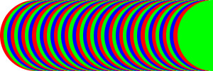 Fifty semicircles in red, green, and blue stacked and spaced evenly across the x-axis
