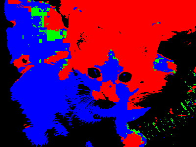 A 400x300 image that might have once been a picture of a kitten, but is now huge areas of bright green and red.