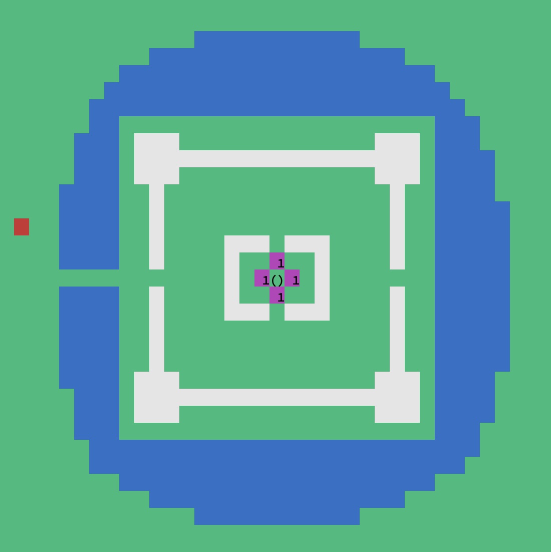 Map output with all cells neighboring the starting point highlighted