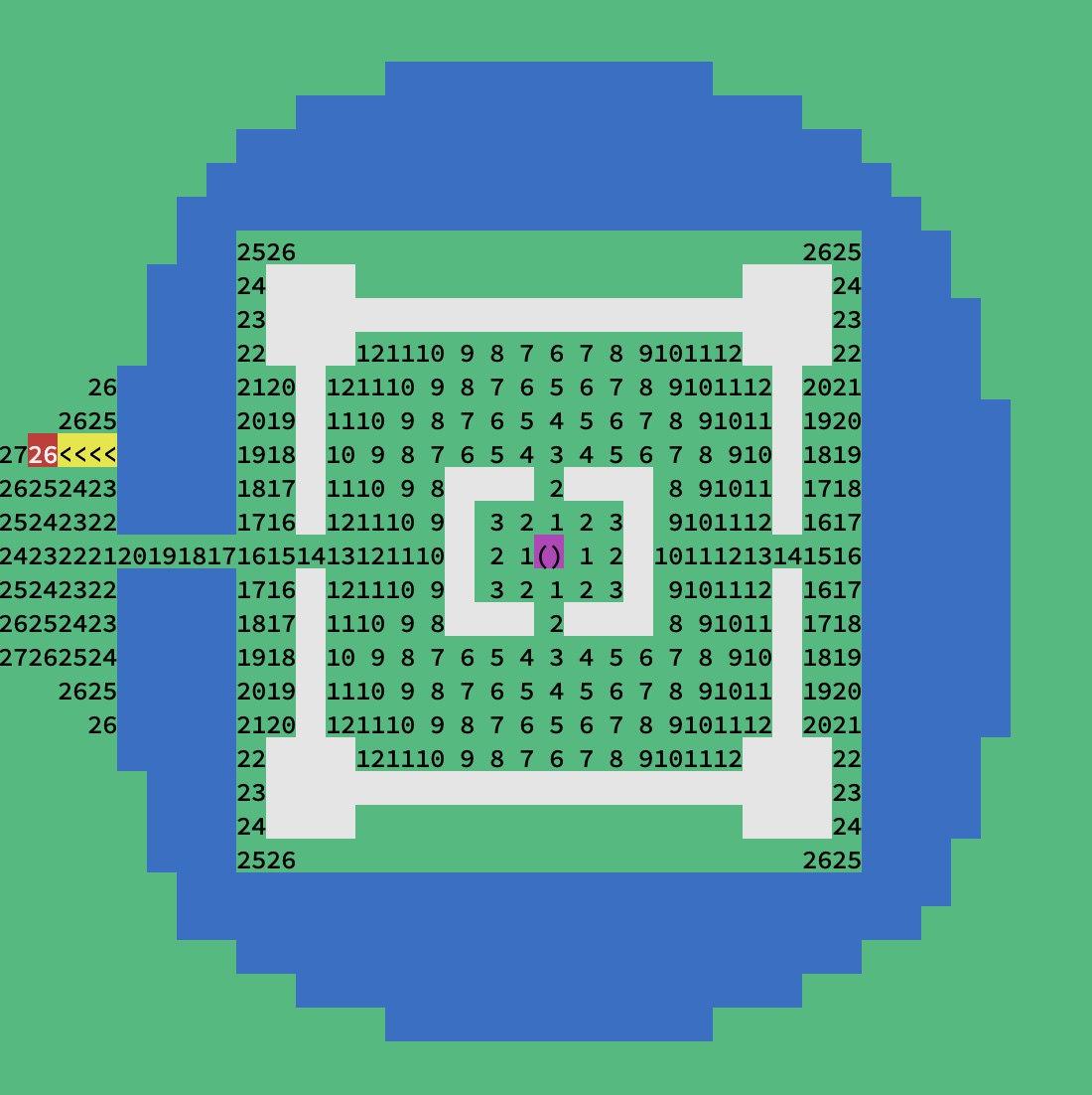Map output showing the last two moves along the shortest path to the destination, plus distances from the start location